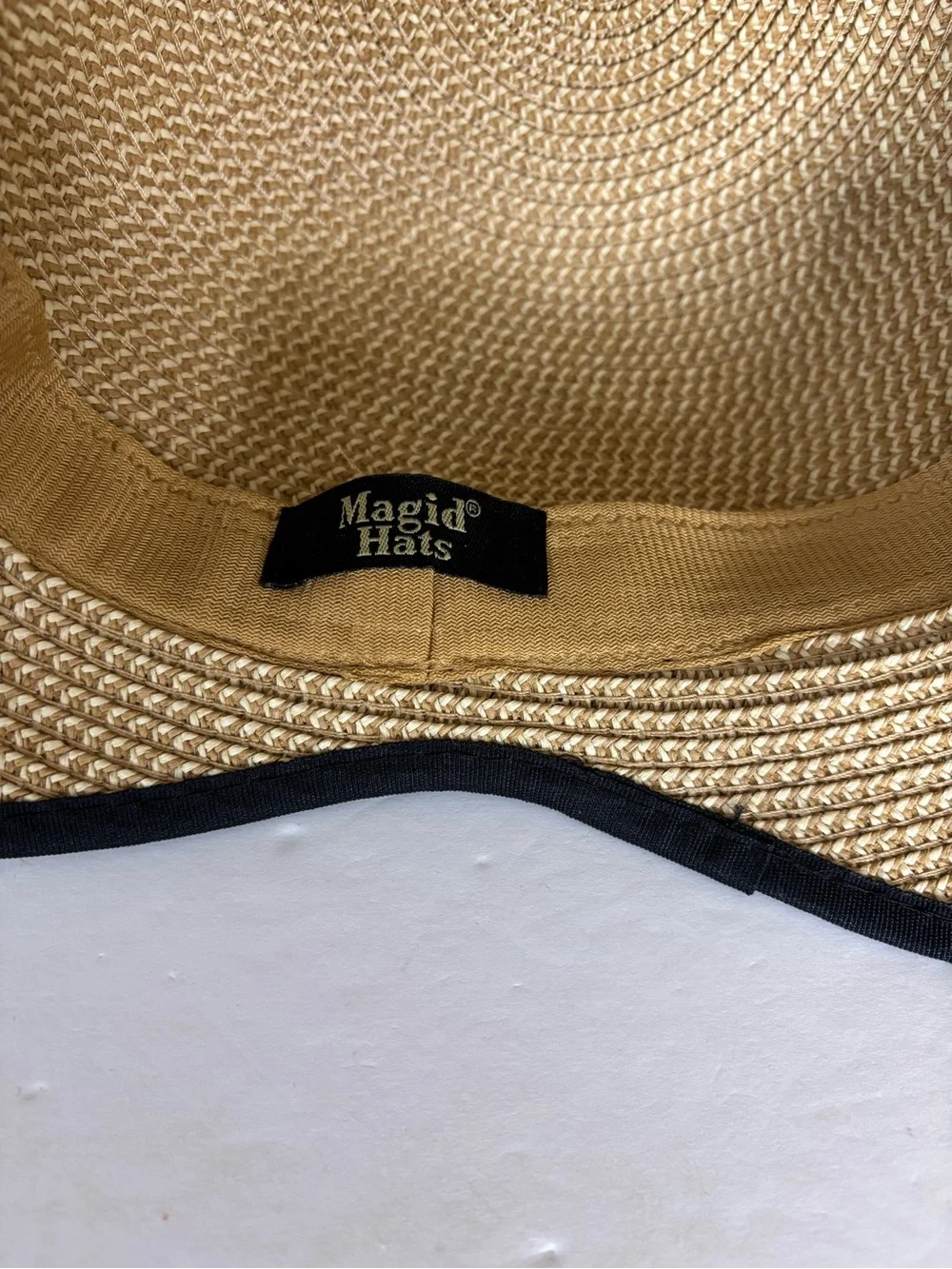 Magid Tan Straw Cloche Hat with Black Band